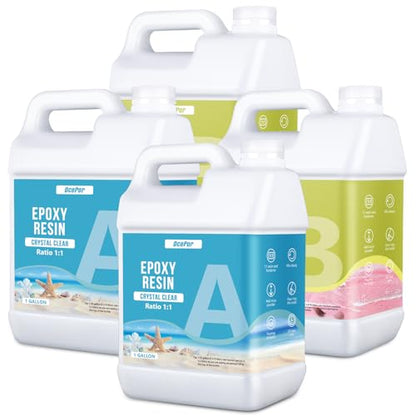 OcePor Epoxy Resin-4 Gallon, Crystal Clear Epoxy Resin Kit, No Yellowing No Bubble Art Resin Casting Resin for Art Crafts, Jewelry Making, Wood & Molds(2 Gallon x 2) - size: 4 Gallon