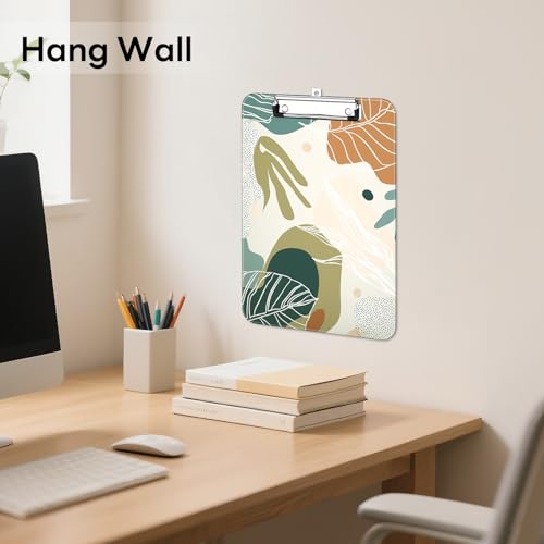Plastic Cute Clipboard Low-Profile Metal Clip, A4 Letter Size 9 x 12.5 in, 8.5 x 11 Paper Clip Board for Teachers, Nurses, Classroom,Boho Leaves - color: Boho Leaves