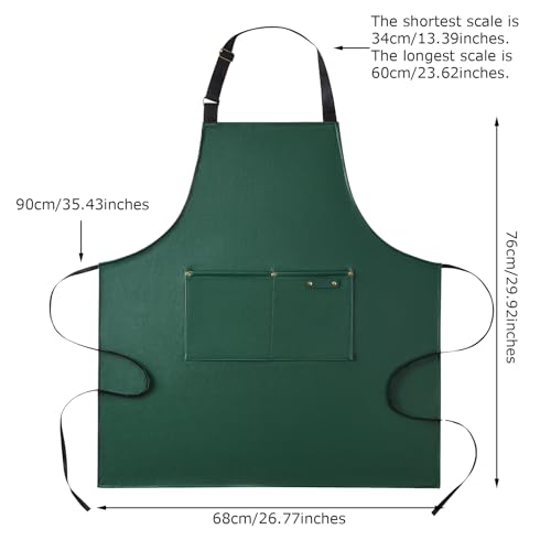 eywlwaar PU Waterproof Apron with 2 Big Pockets Adjustable Oil Proof Apron for Kitchen Dishwashing Cooking 29.92"x 26.77" - color: Green
