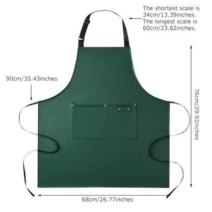 eywlwaar PU Waterproof Apron with 2 Big Pockets Adjustable Oil Proof Apron for Kitchen Dishwashing Cooking 29.92"x 26.77" - color: Green