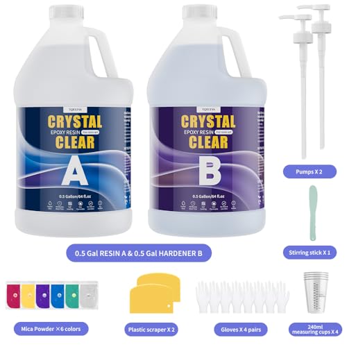 Epoxy Resin 1 Gallon Kit – Crystal Clear, High Gloss, Self-Leveling, No Bubbles, Low Odor, Non-Yellowing, Easy 1:1 Mix – for Casting, Jewelry, Molds, Crafts, Table Top (2 × 0.5 Gal) - size: 1 gallon