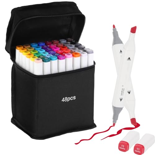 Kebuye Alcohol Markers Set Dual Tip - Coloring Marker Pens 48 Colors Art Supplies Permanent Marker for Drawing Painting Sketch Coloring Book - Alcohol Ink Professional Markers for Adult Kids Artist - style: White-48PCS
