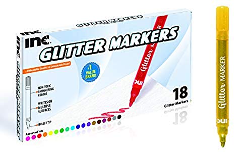 Inc. Multicolor Glitter Markers - 18 Assorted Colors, Sparkly Non-Toxic Water-Based Marker Set, Bullet Point Tip for Drawing, Coloring, Doodling, Journaling, Scrapbooking, DIY Art and Craft Projects