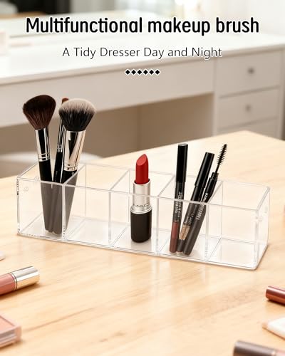 1-Tier Clear Acrylic Pen Holder for Desk | Stationary Organizer, Pencil Cup, Marker Storage & Cosmetic Brush Display Stand, Desktop Office Supplies Organizer - size: 1 Layer