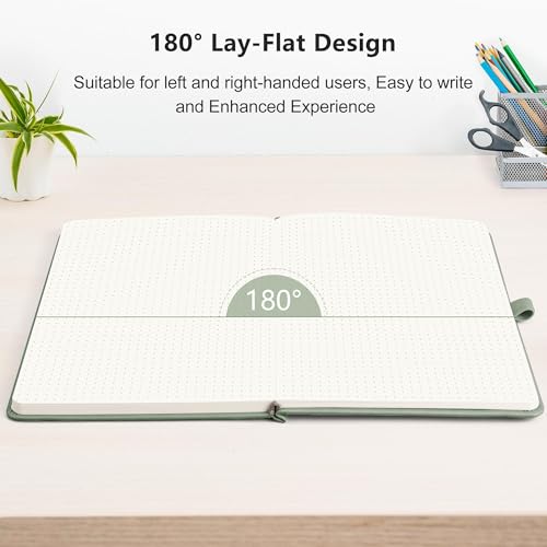 RETTACY Dotted Journal Notebook, 192 Pages, A5 Medium Size (5.7'' x 8.3''), Leather Hardcover, 100 GSM Thick Paper, for Journaling, Planning, Tracking (Sage Green) - color: Sage Green, style: Dotted