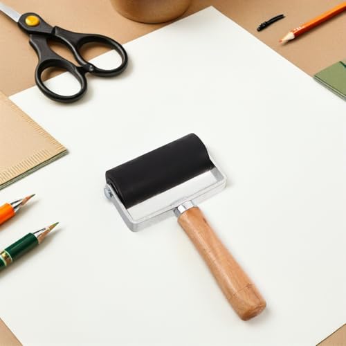 VICASKY 6 Pcs Rubber Paint Roller Ink Rollers with Wood Handle - Printmaking Tools for Crafting Stamping Scrapbooking DIY Home Art Parties