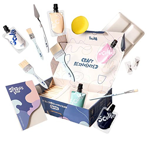 Sculpd Abstract Painting Kit, Abstract Painting, 4 Acrylic Paint Colours, 2 Brushes, Artist Canvas, Additional Artist Supplies, Studies Book & Guides, Suitable for Adults, Beginners & Artists - color: Pastel, size: Small