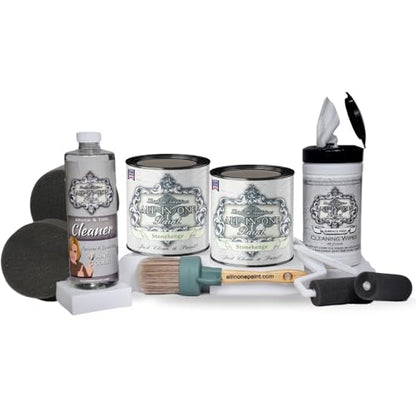 ALL-IN-ONE Paint by Heirloom Traditions, 2 Quart Cabinet Paint Bundle and Tool Kit - Stonehenge (mid-tone greige) - color: Stonehenge