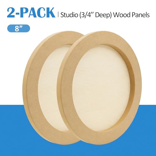 Falling in Art Unfinished Round Birch Wood Canvas Panels Kit, 2 Pack of 8’’ Studio 3/4’’ Deep Cradle Boards for Pouring Art, Crafts, Painting, and More - size: 8' round 2 Pack