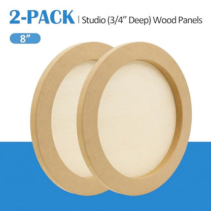 Falling in Art Unfinished Round Birch Wood Canvas Panels Kit, 2 Pack of 8’’ Studio 3/4’’ Deep Cradle Boards for Pouring Art, Crafts, Painting, and More - size: 8' round 2 Pack