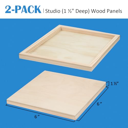 Falling in Art 2 Pack Unfinished Wooden Canvas Panels, 6x6 Gallery Birch Wood Panels Kit, 1 1/2" Deep Art Cradle Boards for Acrylic Painting, Pouring and Burning - size: 6*6 2 Pack
