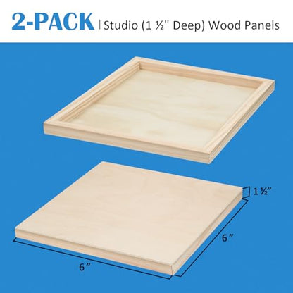 Falling in Art 2 Pack Unfinished Wooden Canvas Panels, 6x6 Gallery Birch Wood Panels Kit, 1 1/2" Deep Art Cradle Boards for Acrylic Painting, Pouring and Burning - size: 6*6 2 Pack