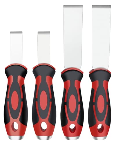 ROTATION Extra Thick Scraper Set, 4 piece, Soft Grip, Heavy Duty, Scraper with Hammer End, Stainless Steel Putty Knife - style: 4pc