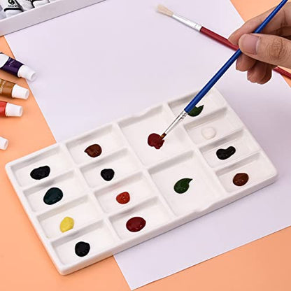 8 Inch 14 Wells Artist Ceramic Paint Palette, Rectangle Ceramic 14-Wells, White