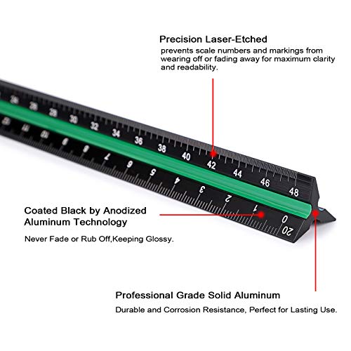 OwnMy 3 Pack 12 Inch Solid Aluminum Triangular Architect Scale Ruler Set, 3-Colors-Groove Architectural and Engineer Scale Metal Ruler Set, Clear Scales Drafting Rulers for Engineer Blueprint Project - style: Imperial Scale