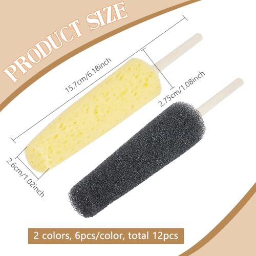 BENECREAT 12 Pcs Pottery Stick Sponge, Pottery Trimming Tools for Crafts, Ceramic Tools for Clay Shaping and Carving, Black & Yellow