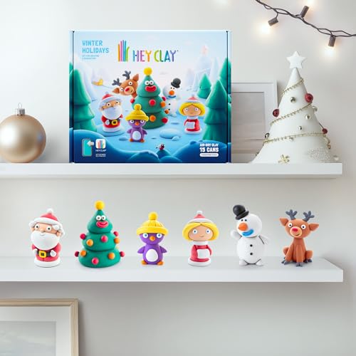 HEY CLAY Set - Colourful Modeling Air Dry Clay Kit for Kids 15 cans and Sculpting Tools with Fun Interactive Instructions App - Children 3+ (Winter Holidays) - style: Winter Holidays