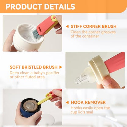 3 in 1 Cup Lid Gap Cleaning Brush Set, Multifunctional Bottle Cleaning Brush, Cup Lid Gap Cleaner, Home Kitchen Crevice Brush Tools(Multicolor) - color: Multicolor