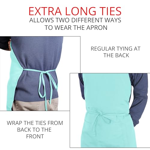 Utopia Kitchen 2 Pack Bib Apron, Adjustable with 2 Pockets, Water and Oil Resistant, Cooking Kitchen Chef Apron for Women Men - color: Aqua