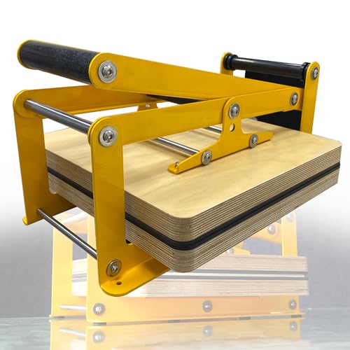 INTSPERMAI Wooden Lino Printing Hand Lever Press Machine, Block Printing Press, 4mm Thickness Yellow Stainless Steel Plate Frame,15''×15'', for Linoleum Block Printmaking