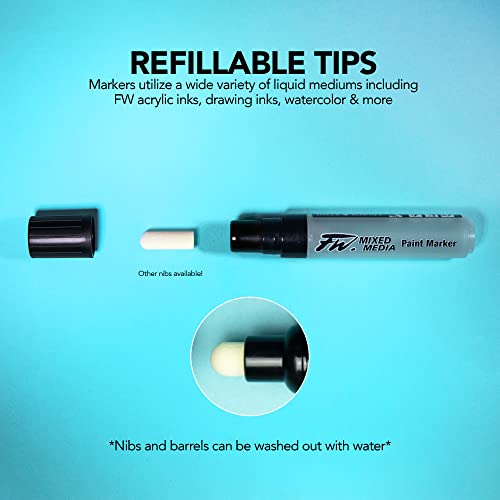 Daler Rowney FW Mixed Media Paint Marker Nibs, Pack of 3, Large 3-6mm Round Nibs (D160323302) - style: 3-6MM Round, Nibs