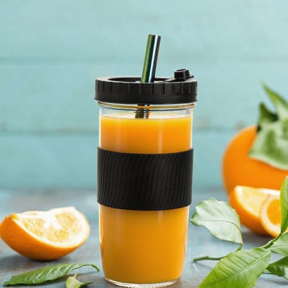 Youeon 4 Pack 24 Oz Reusable Boba Cups with Lids and Straw, Iced Coffee & Smoothie Cups, Bubble Tea & Mason Jar Style with Silicone Sleeve, BPA Free, Dishwasher Safe, 2 Colors