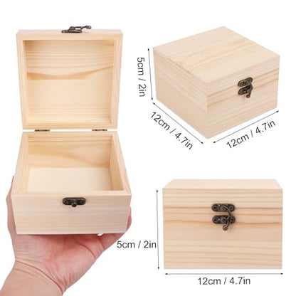 GNIEMCKIN 10 Pack Wooden Box, Unfinished Unpainted Wood Boxes for Crafts, DIY Projects, and Jewelry Storage (4.7x4.7x3.15 inch) - size: 10 Pack (4.7x4.7x3.15 inch)