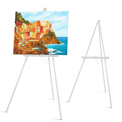 Falling in Art 65" A-Frame Tripod Easel Stand, Wooden Display Easel with Adjustable Canvas Holder, Floor Easel for Wedding Signs, Posters, Paintings, Artwork(White) 2 Pack - color: White-2 Pack