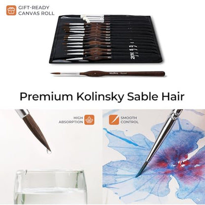 Nicpro 16 PCS Kolinsky Sable Miniature Paint Brushes Dry Brush, Professional Model Paint Brush Set with Cloth Roll, Fine Detail Artist Brush Set for Miniatures, Acrylic & Figures, Model, Watercolor - size: 16 PCS