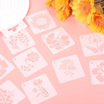 20 Pcs Flower Stencils for Crafts Reusable Flower Stencils for Painting on Wood Paintings Crafts Templates Drawing Stencil for Painting on Wood Rocks Canvas Fabric Glass Pottery
