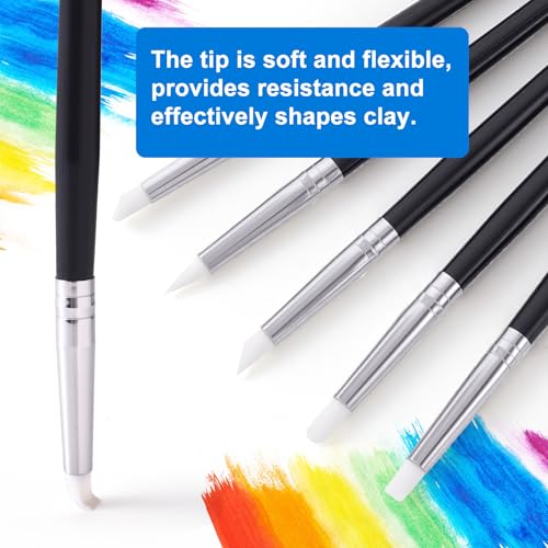 SmallCat 5 Pcs Silicone Paint Brushes, Flexible Clay Carving Tools, Professional Sculpting Tools for Handicraft Pottery Artwork Shaping Carving DIY- White (5mm) - color: White (5mm)