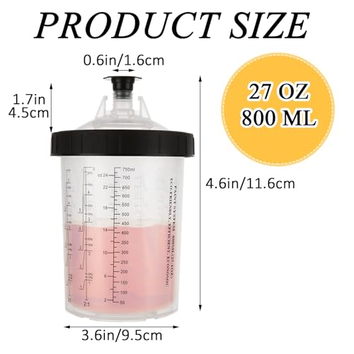27 Oz Disposable Paint Cups for HVLP Spray Gun 27 Ounce (800ml) Cups Kit with 45 Cups and Lids System, 1 Hard Cup with Retainer Ring and 20 Cup Sealing Plugs
