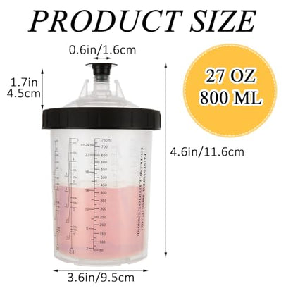 27 Oz Disposable Paint Cups for HVLP Spray Gun 27 Ounce (800ml) Cups Kit with 45 Cups and Lids System, 1 Hard Cup with Retainer Ring and 20 Cup Sealing Plugs