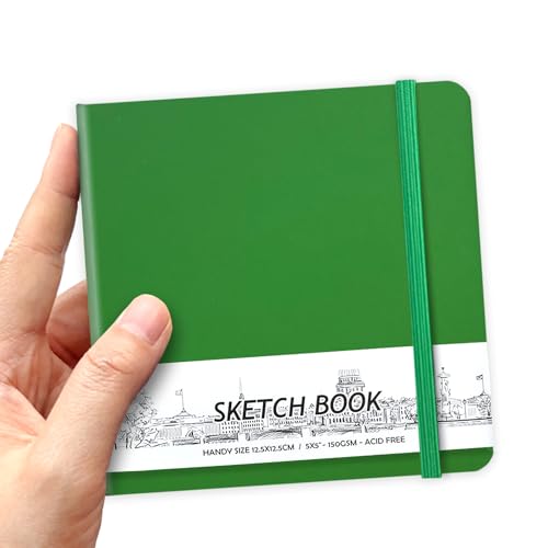5" x 5" Hardcover Sketch Book,Small Mixed Media Sketch Pad,58 Sheets 150GSM Acid-Free Artist Drawing Paper,Travel Journal Blank Notebook for Adults Painting,Illustration,Art Supplies.Grass Green - color: 150gsm PU-grass green