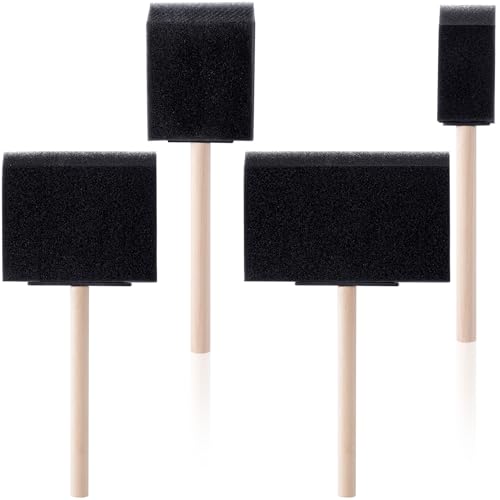 HINZIC 4 Pcs 4 Sizes Foam Paint Brushes, 1inch 2inch 3inch 4inch Wood Handle Sponge Brushes for Painting, Staining, Varnishes, and DIY Craft Projects