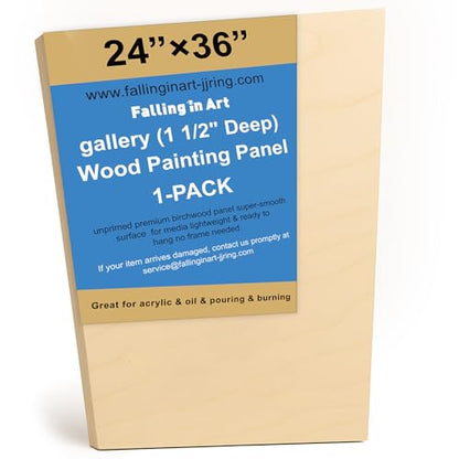 Falling in Art 1 Pack Unfinished Trapezoid Wooden Canvas Panels, 24x36 Gallery Birch Wood Panels, 1 1/2" Deep Art Cradle Boards for Acrylic Painting, Pouring and Burning