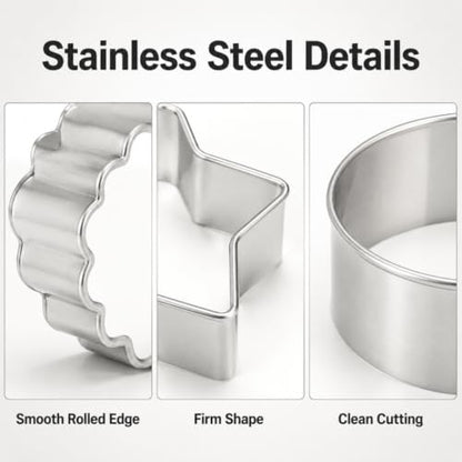 10 Piece Premium Stainless Steel Cookie Cutter Set, Rust Resistant Metal Baking Molds, Reusable Assorted Shapes for Cookies, Fondant, Brownies,DIY Baking Supplies