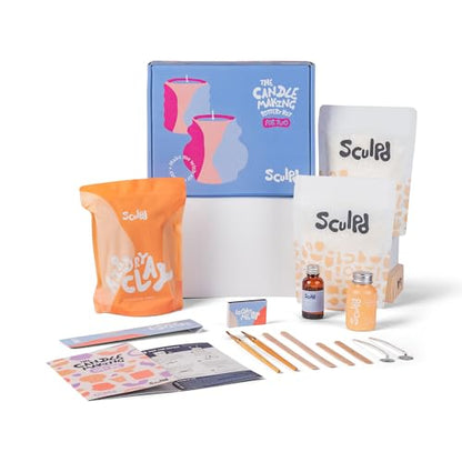 Sculpd Candle Making Pottery Kit for Adults with Air Dry Clay and Acrylic Paint Set, Non-Toxic Eco Soy Wax, Scented Fragrance Oil, Candle Glaze, Tools & Guide, 2 Candles, Peony Rose - color: Peony Rose, size: 2 Candles