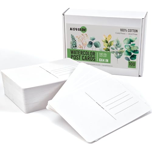 KOVIEDE 100 Sheets 4x6 Watercolor Postcards, 140lb/300gsm 100% Cotton Blank Postcards Water Color Paper Cards Art Supplies Great for Coloring, Mailing, Valentines, Greeting Cards