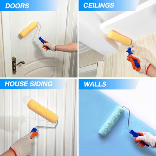 Great Andrew 18 PCS Paint Roller Covers 9 Inch, 3/8-Inch Nap Paint Roller Kit Dense Fibers for Painting Semi-Smooth Textured Surfaces Fit 9" Paint Roller Frame - size: 18pcs, 9", Yellow