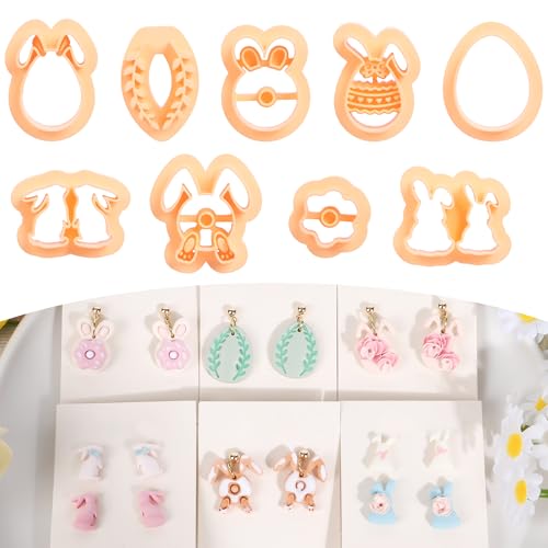 Puocaon Easter Polymer Clay Cutters - 9 Pcs Rabbit Clay Cutters for Polymer Clay Jewelry Earrings, Spring Easter Eggs Bunny