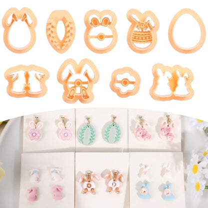 Puocaon Easter Polymer Clay Cutters - 9 Pcs Rabbit Clay Cutters for Polymer Clay Jewelry Earrings, Spring Easter Eggs Bunny