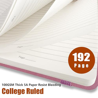 Lined Journal Notebook, A5, 192 Pages 100 GSM Thick Paper, Hardcover Leather College Ruled Journal for Writing, Men Women, Journaling, Daily, Work, Office, Home School Business(Pink) - color: Pink, style: b-Lined