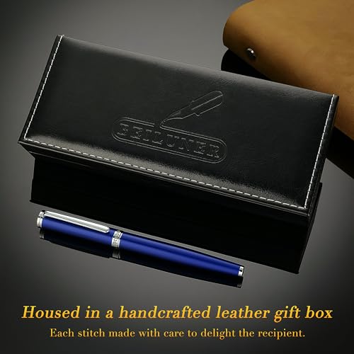 BEILUNER Luxury Fountain Pen Set,Solid 24K Gilded Medium Nib, Modern Classic Limited Edition -Includes 6 Ink Cartridges&Ink Refill Converter with Gift Case-Perfect for Men and Women（Charming blue） - color: Blue, style: Medium Nib