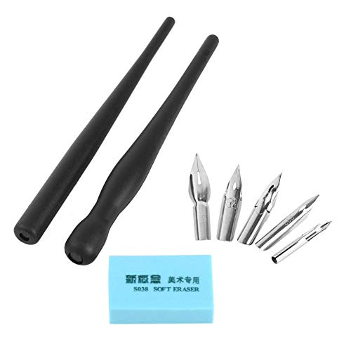 Yosoo Cartoon Comic Dip Pen Calligraphy Writing Kit with 5 Interchangeable Nibs, 2 Pen Holders and 1 Eraser, Anime Nib Drawing Painting Tools