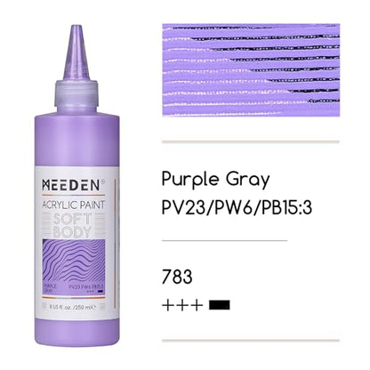 MEEDEN Purple Gray Acrylic Paint: Matte Finish - 250ml/8.45oz Soft Body Bulk Acrylic Colors in Ergonomic Bottle - Fluid Flow Art Paints for Artists Canvas Painting - color: Purple Gray
