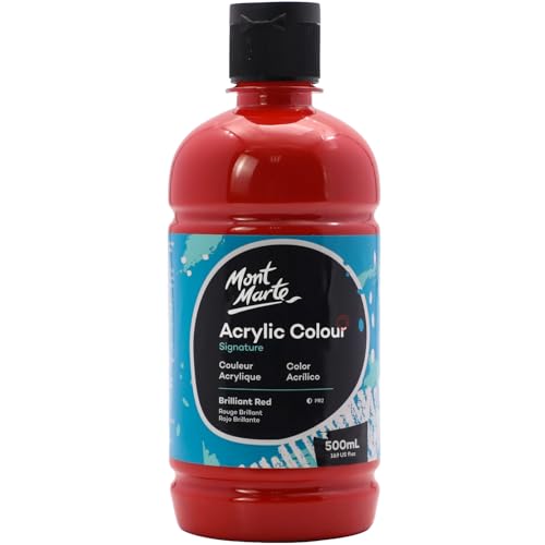 Mont Marte Signature Brilliant Red Acrylic Paint, 16.9oz (500ml), Semi-Matte Finish, Suitable for Canvas, Wood, Fabric, Leather, Cardboard, Paper, MDF and Crafts - color: Brilliant Red, size: 16.9 Fl Oz (Pack of 1)