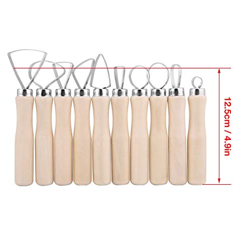 Zopsc 10Pcs Wax Carving Pottery Shapers Tools, DIY Clay Sculpture Tools Set with Assorted Shapes, Wooden Handle Pottery Carving Kit for Sculpture Modeling