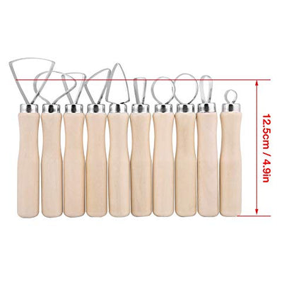 Zopsc 10Pcs Wax Carving Pottery Shapers Tools, DIY Clay Sculpture Tools Set with Assorted Shapes, Wooden Handle Pottery Carving Kit for Sculpture Modeling