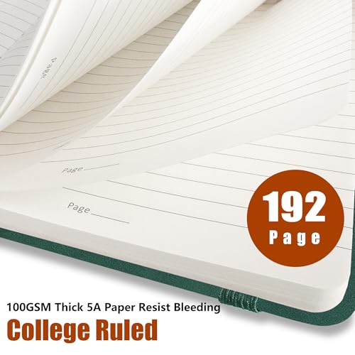 Lined Journal Notebook, A5, 192 Pages 100 GSM Thick Paper, Hardcover Leather College Ruled Journal for Writing, Men Women, Journaling, Daily, Work, Office, Home School Business(Dark Green) - color: Dark Green, style: b-Lined